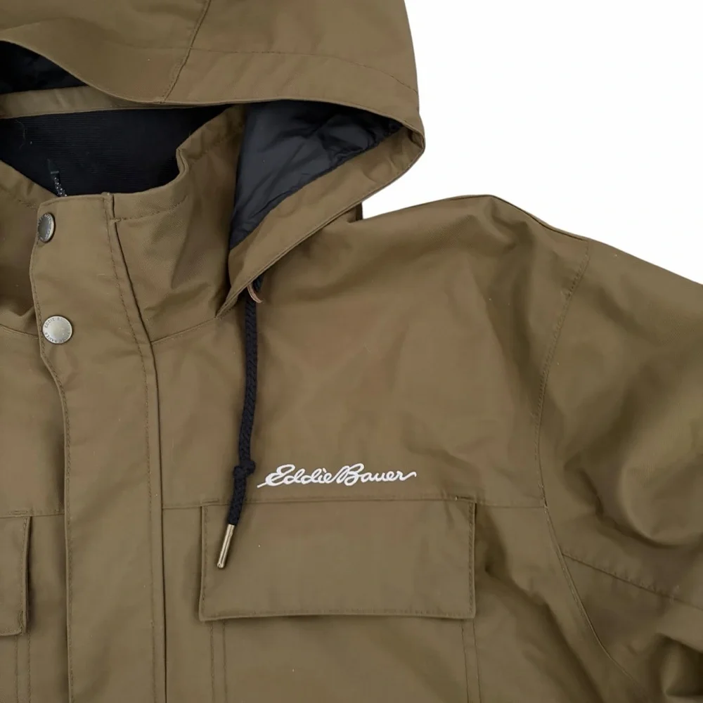 Eddie Bauer Mens Mountain Town Jacket Weatheredge Khaki Green Hooded Waterproof